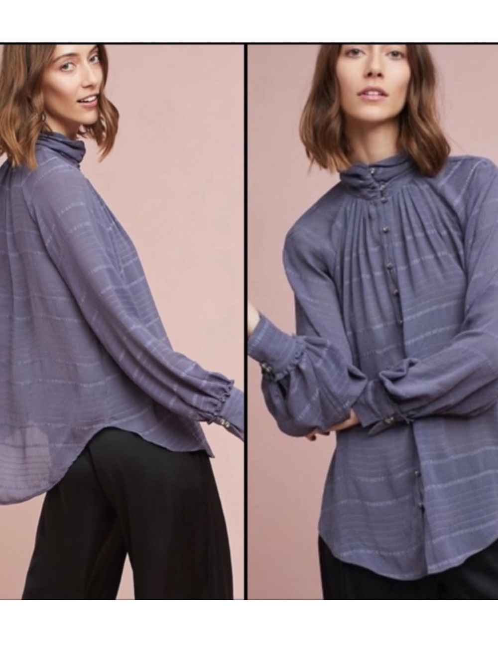 Feather Bone by Anthropologie Marietta high neck blouse small grey